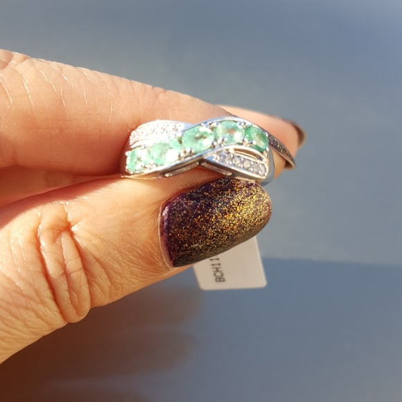 😍EMERALDS & WHITE ZIRCONS RING-925 - Picture 4 of 8